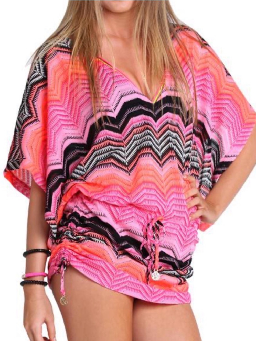 Luli Fama Vibrant Chevron Knit coverup in Pink & Coral - Picture 8 of 8